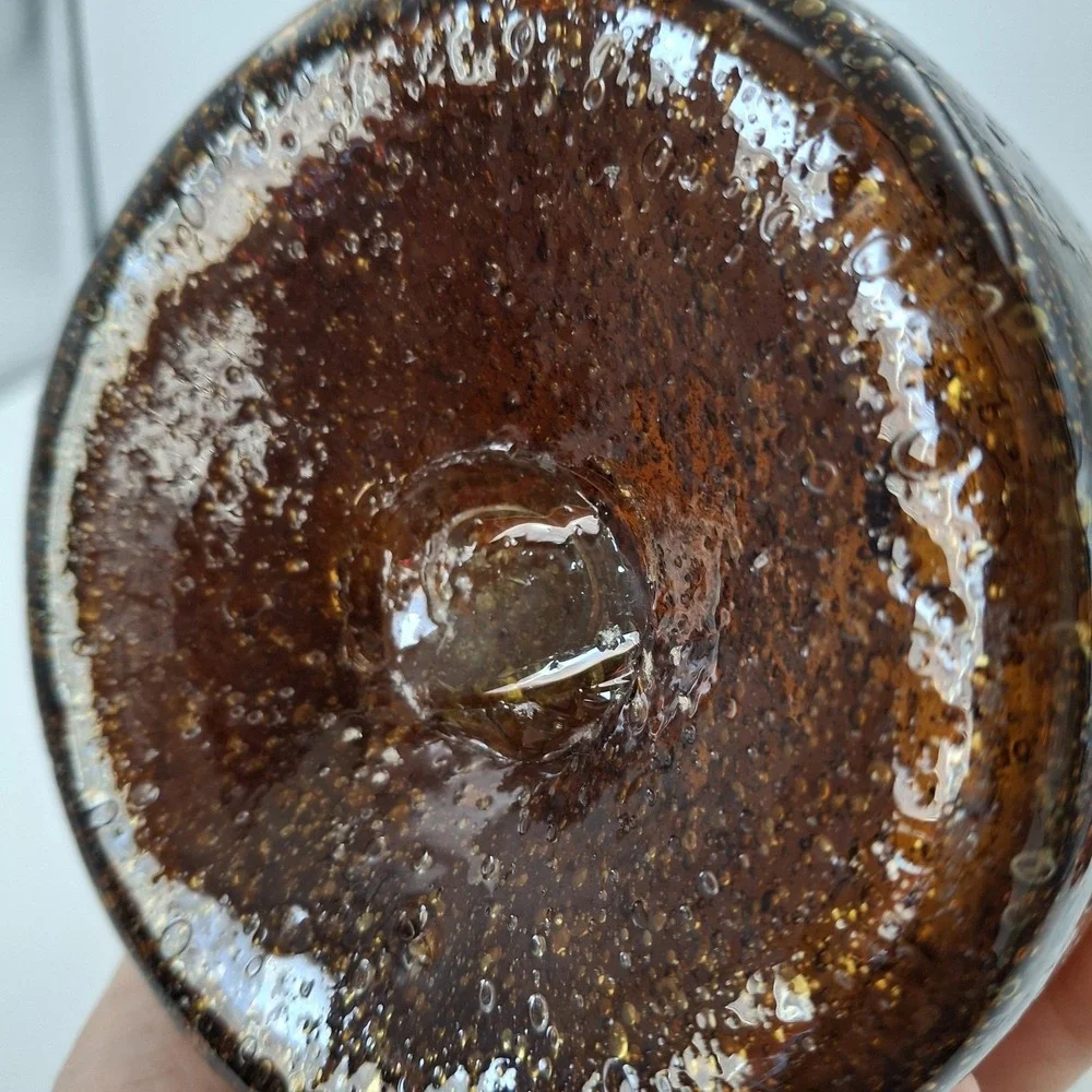 Vintage Amber Seeded Glass‎ Vase Hand Blown Conical Trumpet Shape 9